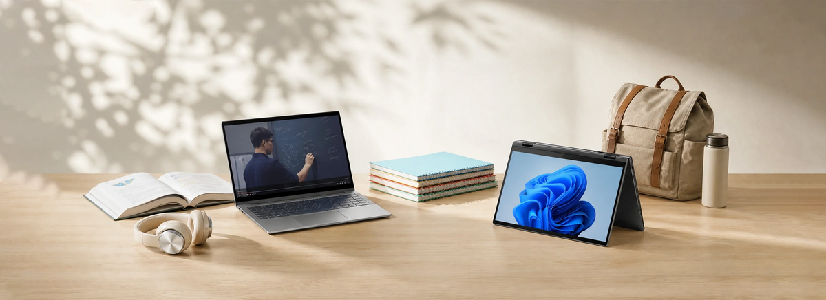 BMAX tablet use case for remote work and online video conferencing, showing a professional using split-screen multitasking with a keyboard setup.