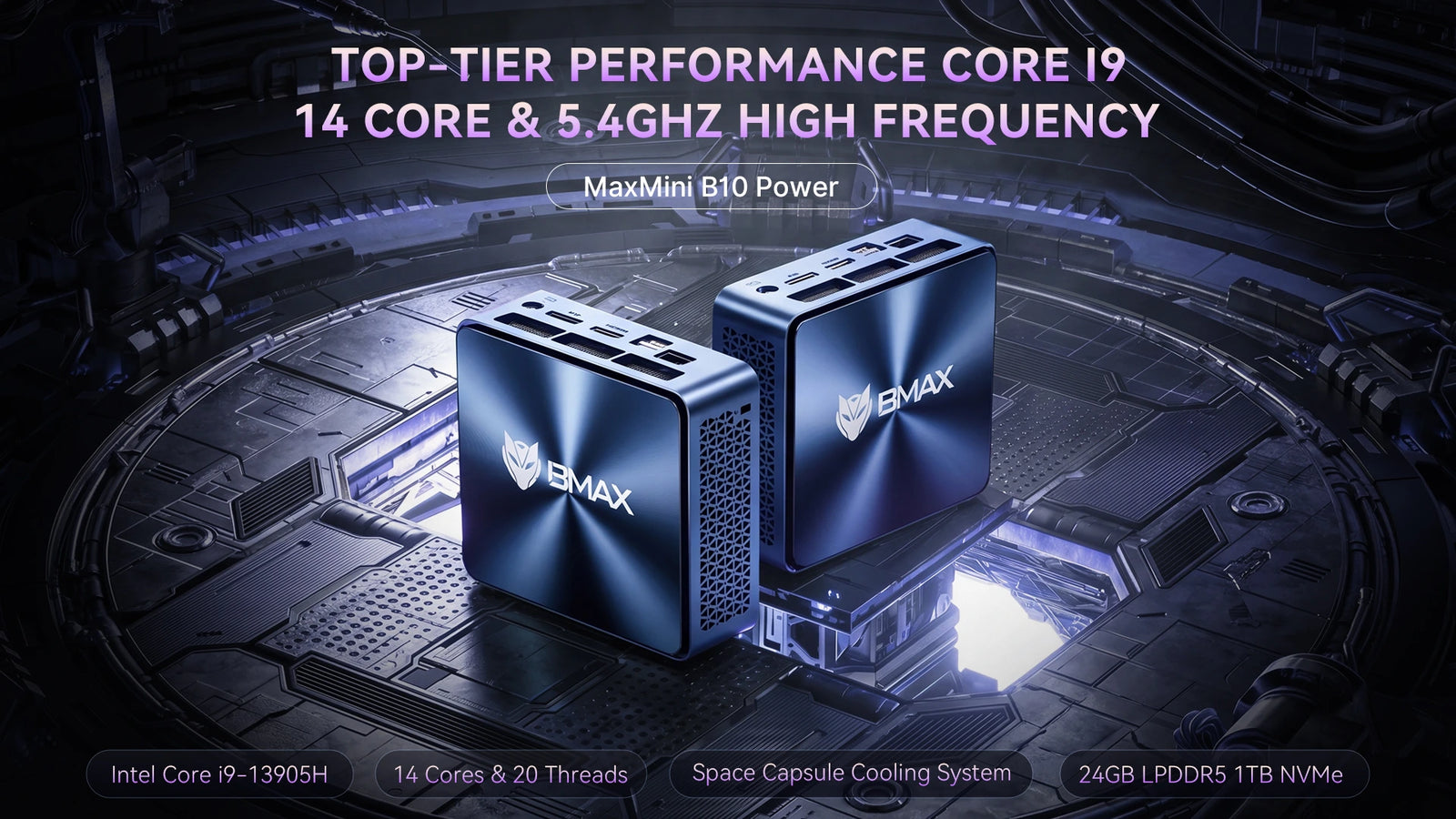 Minikomputer BMAX B10 Power | Komputer stacjonarny Intel Core i9-13905H 24 GB LPDDR5 1 TB NVMe - A+ Image 1