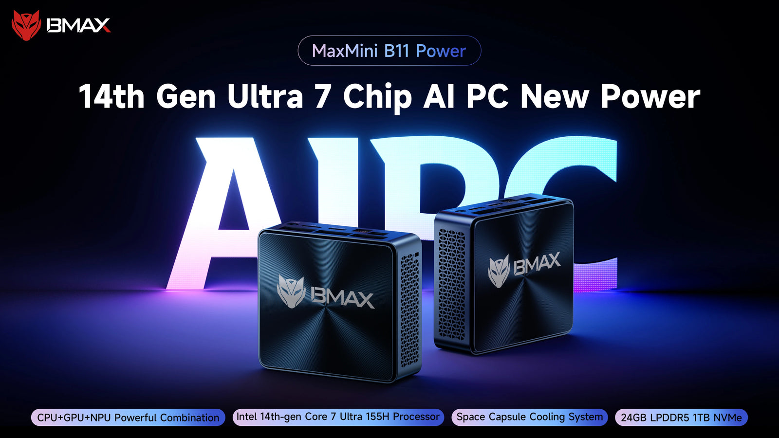 BMAX B11 파워 미니 PC | Intel Core Ultra 7 155H Windows 11 Pro 미니 컴퓨터, 24GB RAM 및 1TB SSD - A+ Image 1