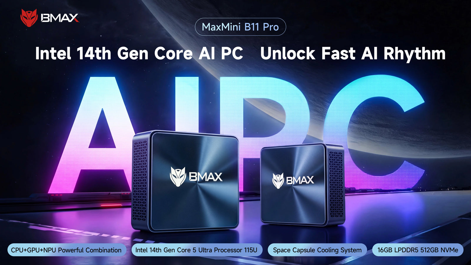 BMAX B11 Pro Mini PC | Intel Core Ultra 5 115U Windows 11 Pro Computer - A+ Image 1