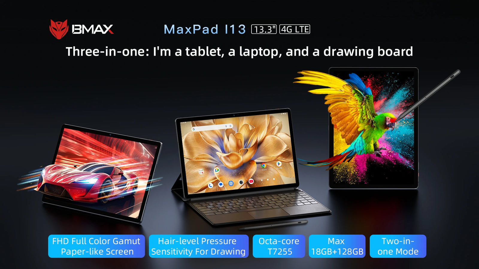 BMAX I13 Tablet | 13.3-Inch Android 16 4G LTE Tablet PC with T7255 Octa-Core Processor - A+ Image 1