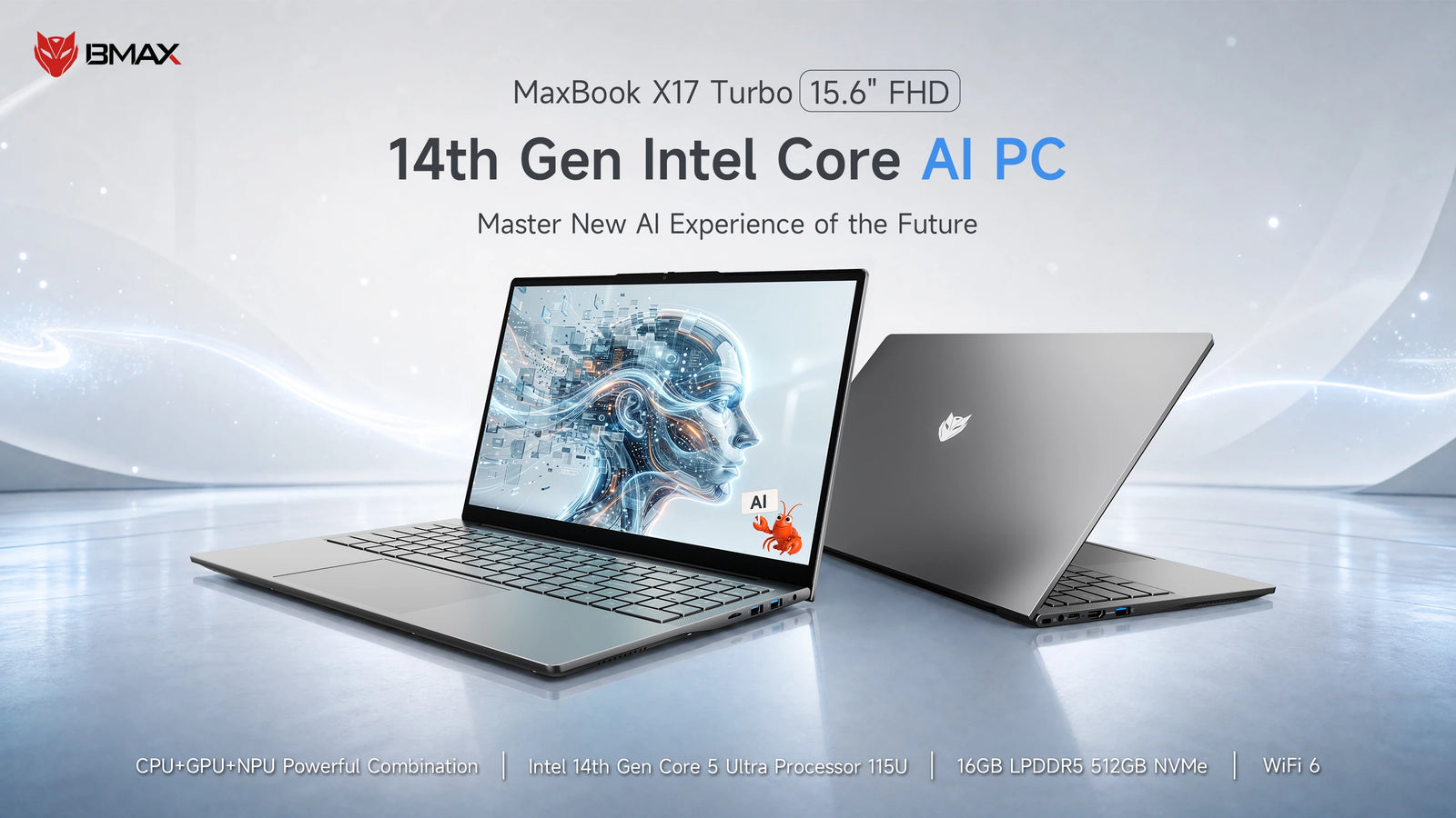 BMAX X17 Turbo Laptop | Intel Core Ultra 5 115U Windows 11 Pro Notebook - A+ Image 1