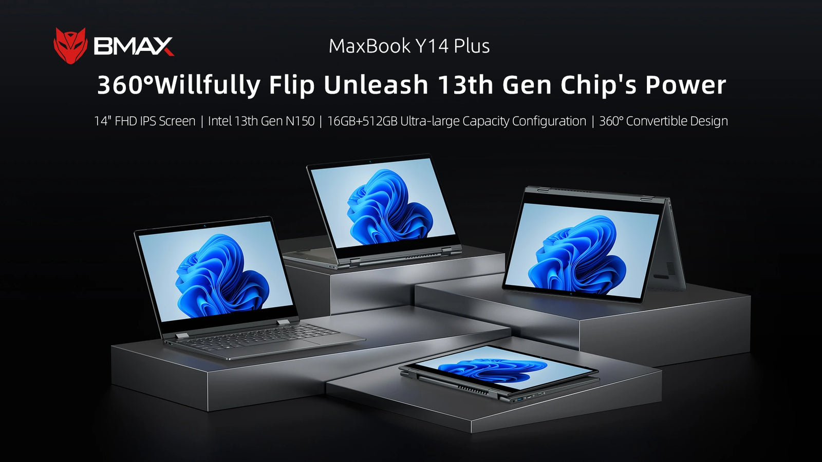BMAX Y14 Plus Laptop | 360° Touchscreen Windows 11 Pro Notebook with Intel N150 Processor - A+ Image 1