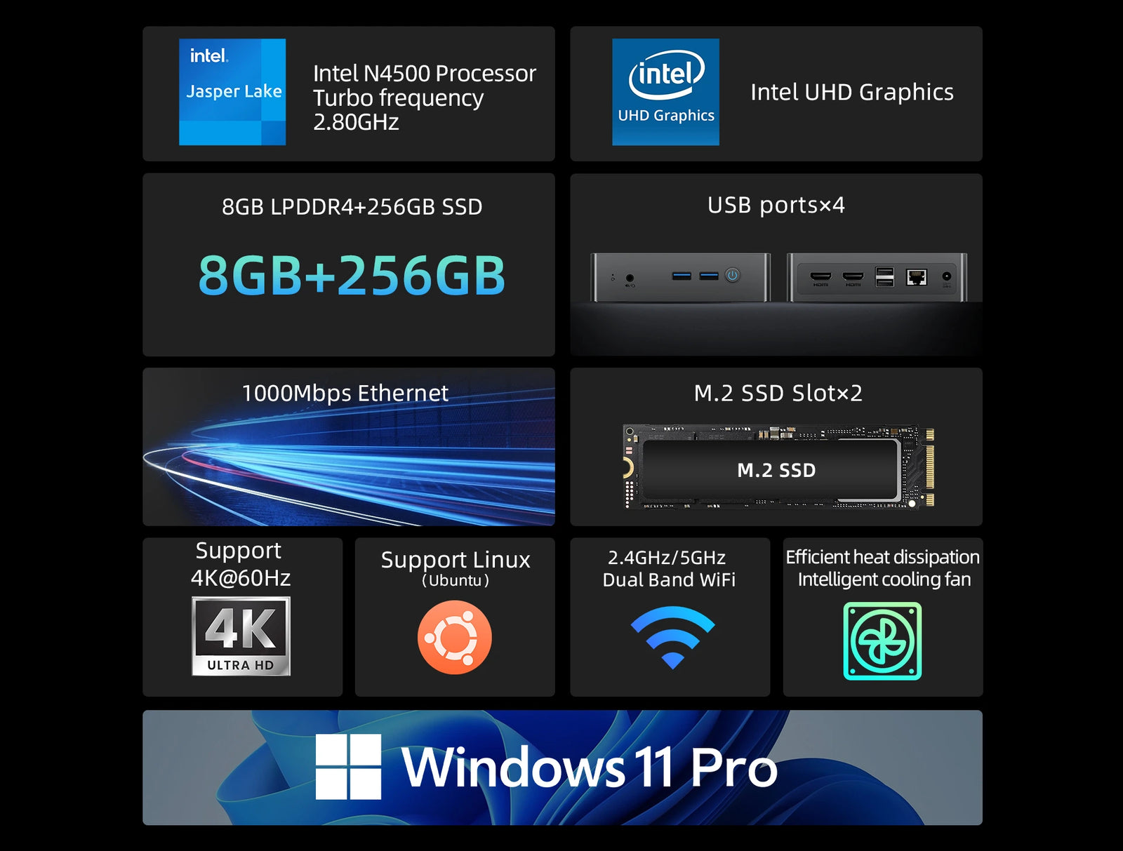 BMAX B3 Pro Mini PC | Intel Celeron N4500 Windows 11 Pro Computer - A+ Image 2