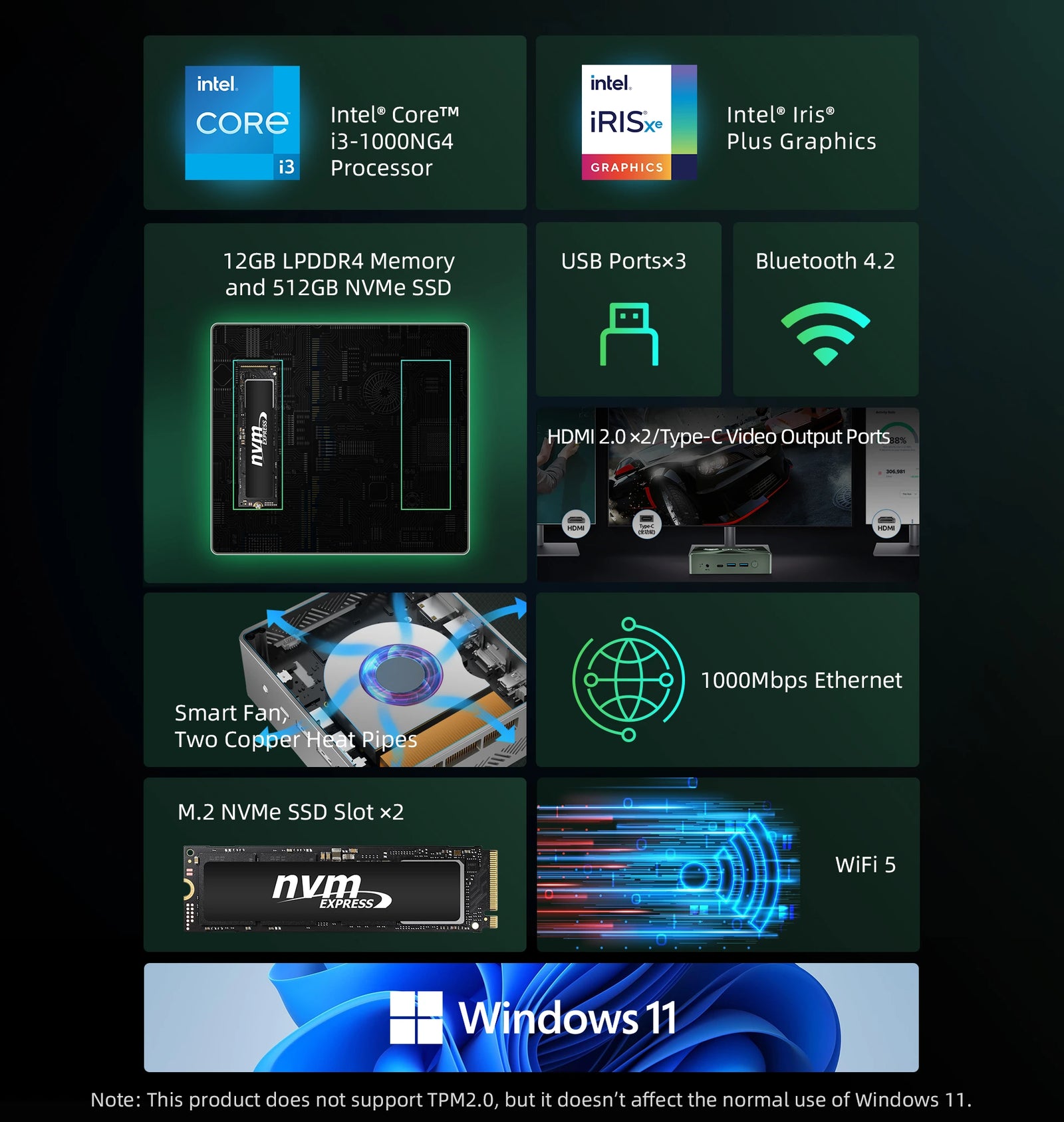 BMAX B6 Plus Mini PC | Intel Core i3-1000NG4 Windows 11 Computer - A+ Image 2