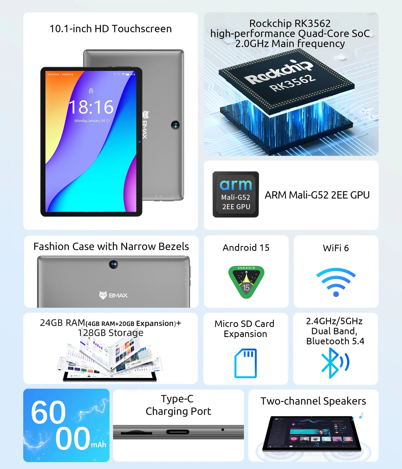 Tablet BMAX I9 Plus | Tablet z Androidem 16 WiFi 6 i czterordzeniowym procesorem RK3562 - A+ Image 2