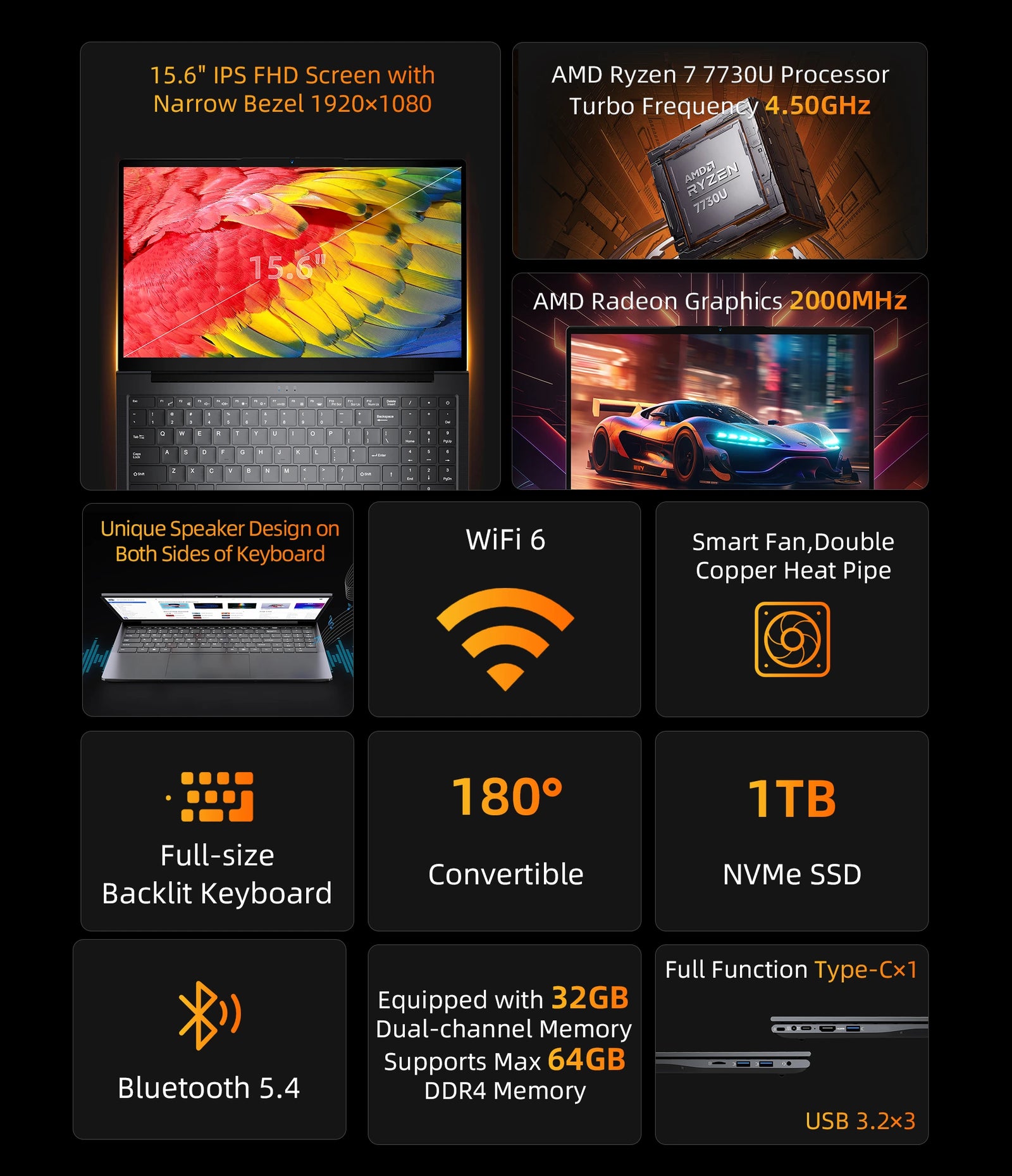 BMAX X17 Pro Laptop | AMD Ryzen 7 7730U Windows 11 Pro Notebook - A+ Image 2