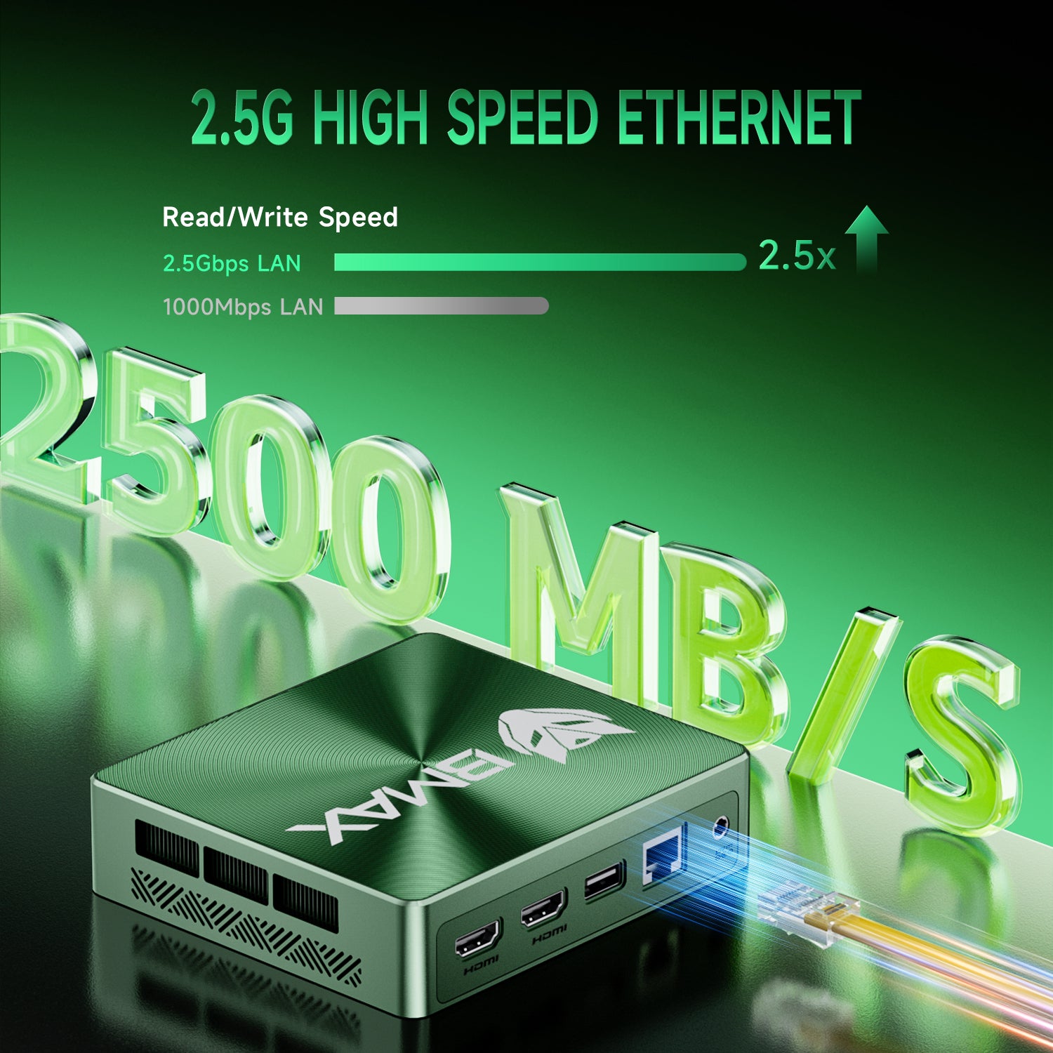 Side Profile of Green Bmax B6 Plus Ultra Thin Small Form Factor PC