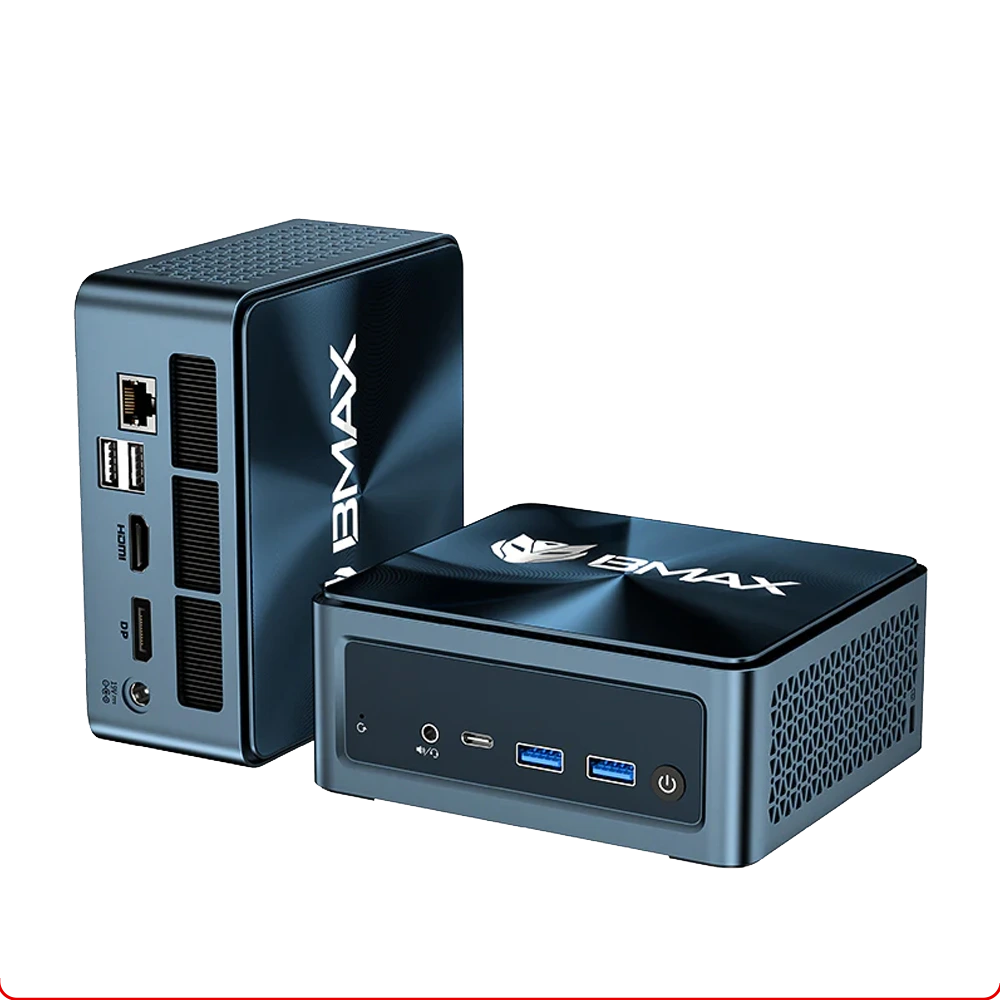 BMAX B11 Pro Mini PC powered by Intel Core Ultra 5 Processor 115U, 16GB LPDDR5 RAM, 512GB NVMe SSD, and dual display outputs via HDMI 2.1 and DP 2.1.