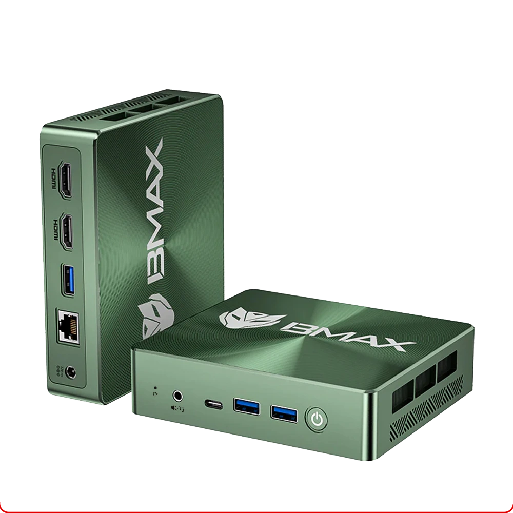 BMAX B6 Plus Mini PC powered by Intel Core i3-1000NG4, 12GB LPDDR4 RAM, 512GB NVMe SSD, and multi-display support via dual HDMI 2.0 and Type-C.