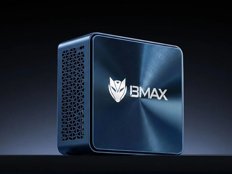 High-performance BMAX mini PC from the official product line, showcasing a compact desktop computer design for office and gaming solutions.