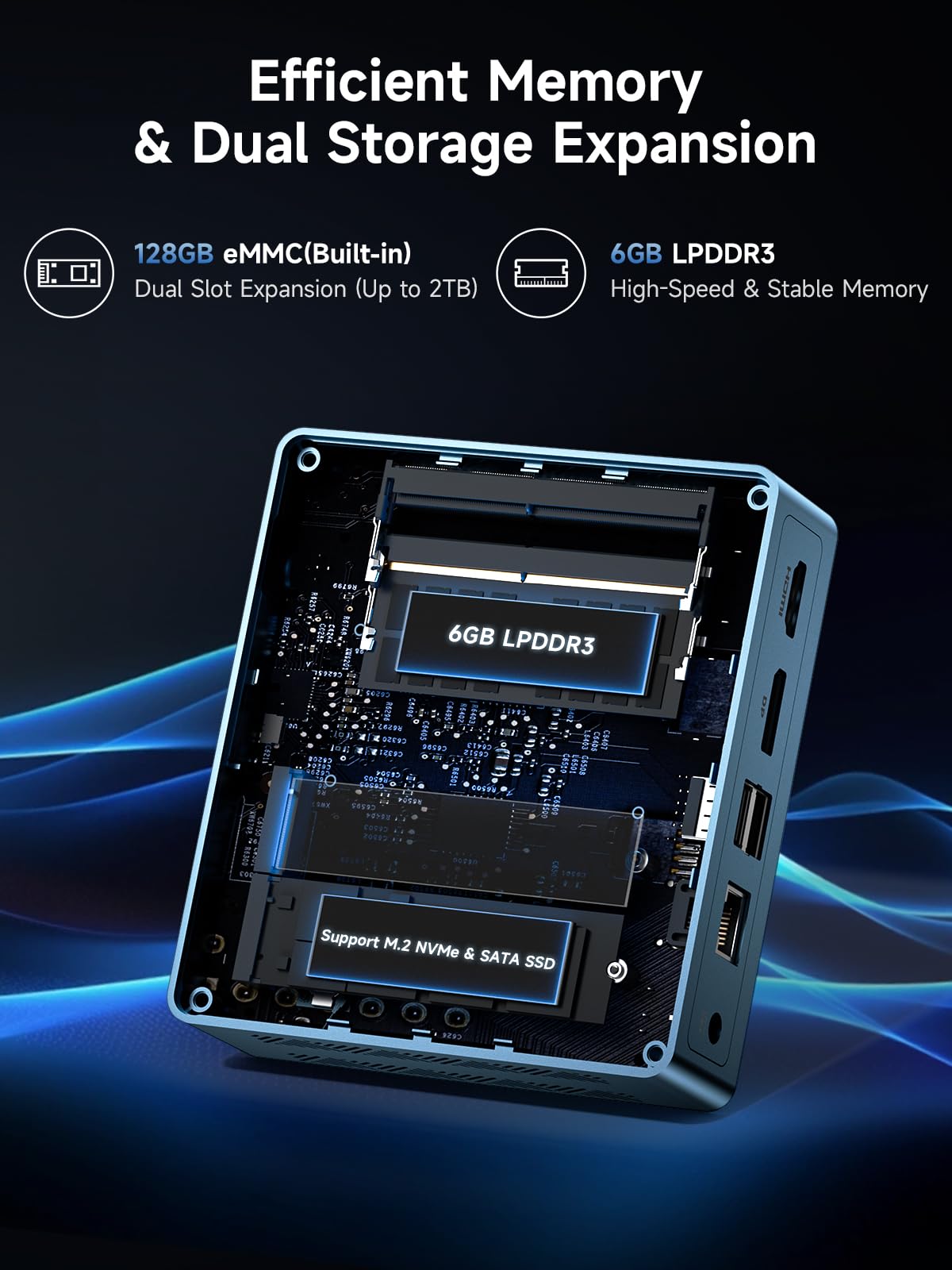 Bmax Mini PC B1 Plus,Intel Celeron J3355 (Up to 2.5GHz),6GB RAM 128GB eMMC Support M.2 SSD Expansion (512GB/2TB),4K Dual Display 2.4G/5G WiFi & BT5.0 Mini Desktop Computer for Home/Office