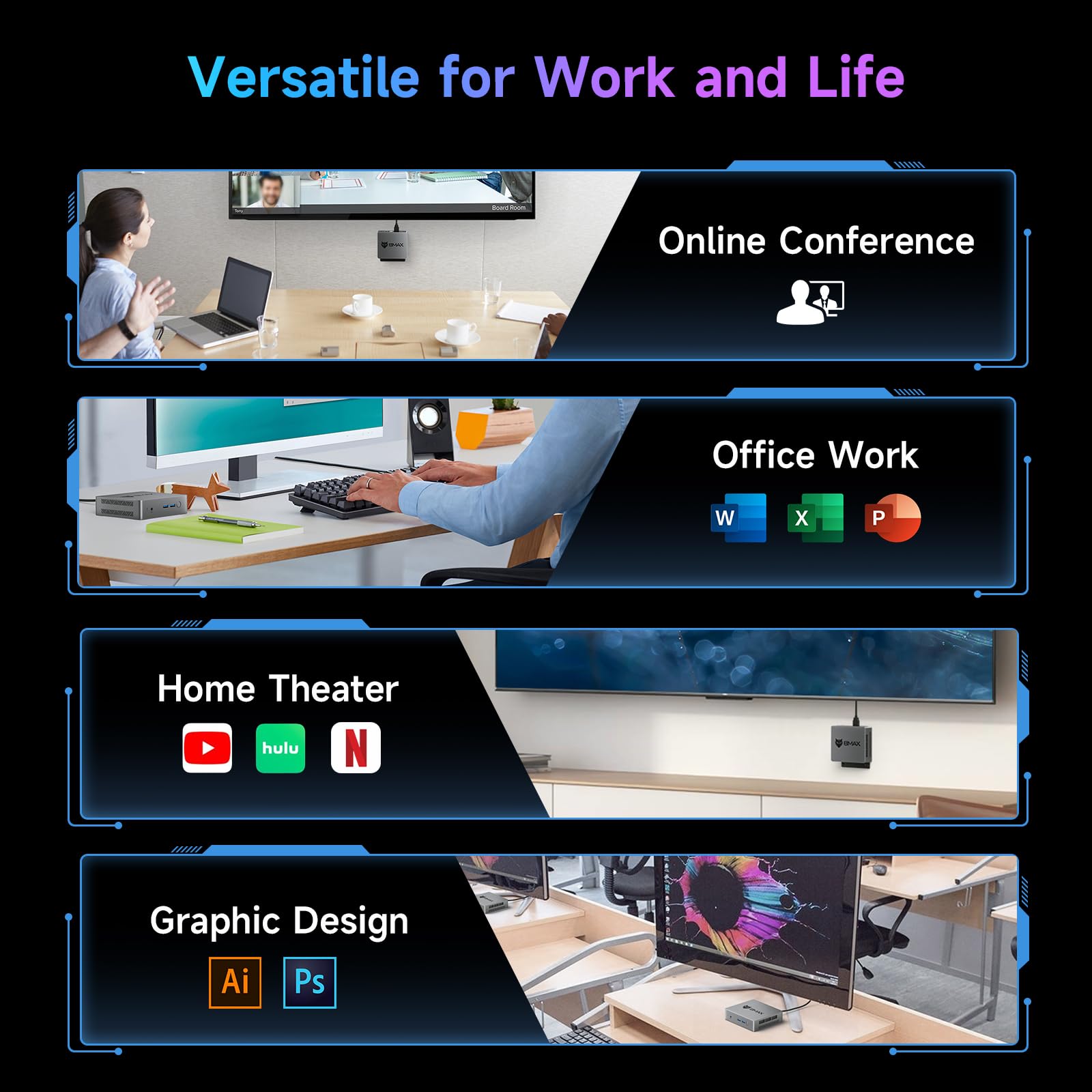 Rich Interfaces USB 3.0 and Audio Jack on Bmax B3 Pro Front Panel