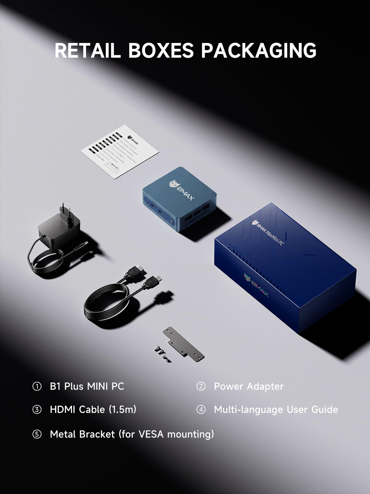 Bmax Mini PC B1 Plus,Intel Celeron J3355 (Up to 2.5GHz),6GB RAM 128GB eMMC Support M.2 SSD Expansion (512GB/2TB),4K Dual Display 2.4G/5G WiFi & BT5.0 Mini Desktop Computer for Home/Office